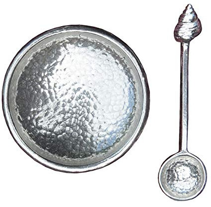 Les Etains de Jumilhac Salière ou Poivrière Ronde, avec Cuillère Coquille, Fait Main en Etain Fin, Fabrication Artisanale Francaise, par William Sturt
