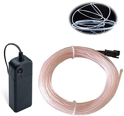 Balabaxer EL-Draht, weiß, 3 m, Neonlichter, Rauschunterdrückung, Neon-leuchtend, Stroboskop, Elektrolumineszenzdraht für Halloween, Partys, Schwarzlicht-Lauf, DIY-Dekoration