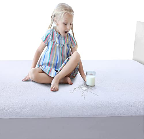 Caroline Shatuik,Cot Bed Mattress Protector,20cm Deep Stretch skirt Waterproof Non Noisy Fitted Terry Towel Mattress Cover(140 x 70cm).