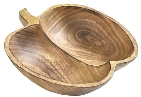 AeraVida Kitchenware Apple Shaped Natural Brown Rain Tree Wood Plate Bowl | Wooden Serving Bowl for Food
