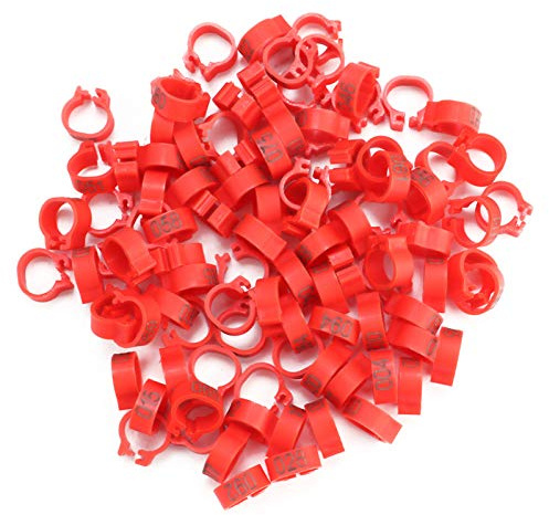 Pigeons Leg Bands, Bird Leg Rings, 100PCS 8MM 001-100 Numbered Plastic Letter Pigeons Bird Leg Bands Rings(red)
