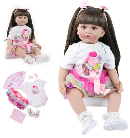 Reborn Bambole Femmina Realistico Morbido Silicone Vinile Bambole 24 pollici 60 cm Bambole dai Capelli Piuttosto Lunghi Neonata Regalo Festa
