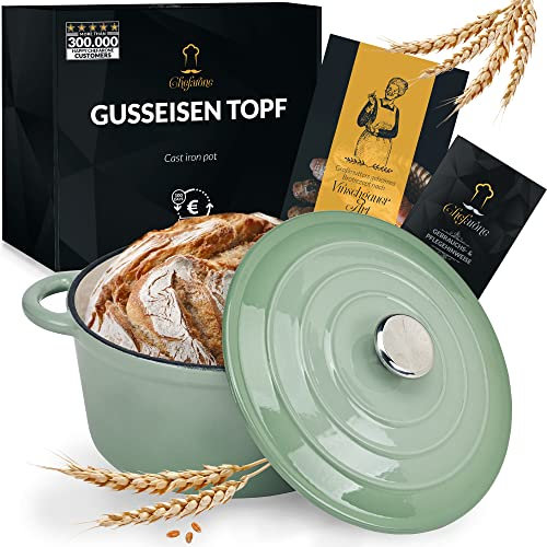 Chefarone Cocotte Casseruola Ghisa smaltata 24 cm 3,5 L - Dutch Oven con Coperchio – Pentola Multiuso per Pane Arrosti Stufati e Cotture in Forno - compatibile Induzione
