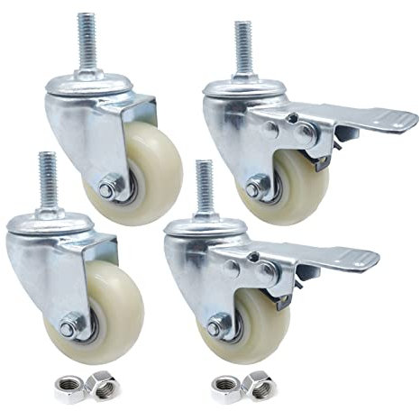 Suwooy 4 STK. Möbel-lenkrollen, Schwerlastrollen, Geräuscharme Nylon Möbelrollen, Schwenkrollen Mit Bremse, M8/ M10/ M12-schrauben, Rollen Für Möbel, Transportrollen Möbel,2nobrakes+2brakes-50mm/M10
