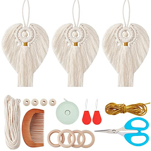 FREEBLOSS 3 Set DIY Makramee Engel Kit Engel Hängende Ornament Boho Makramee Wandbehang Dekor Makramee DIY Kit Geschenk für Mutter Mädchen