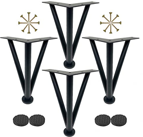 Jolan Haarnadel Tischbeine,4 Stück,Möbelbeine Verstellbar,Metall Möbelfüße,Schreibtisch Sofa Couchtisch Schrank Ersatz Möbelfüsse 10cm 15cm 20cm 25cm 30cm 35cm 40cm 60cm Tischfüße,Black-25cm/9.8in