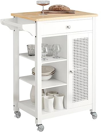 SoBuy FKW46-II-WN Servierwagen mit Gitteroptik Küchenwagen mit 3 Regalböden Küchenwagen auf Rollen Rollwagen BHT ca. 67,5x87x40cm