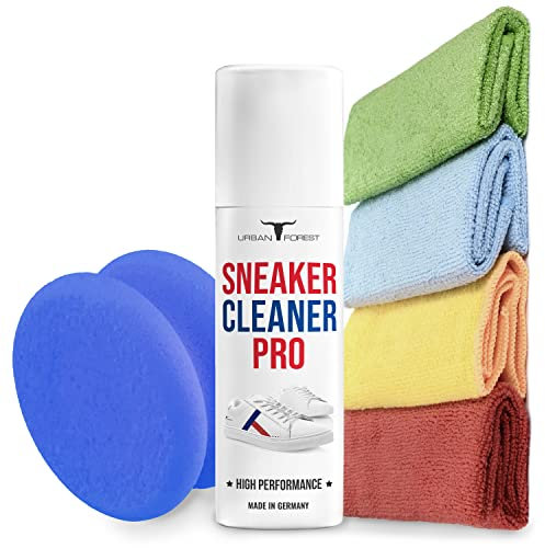 Sneaker Pflege Set - Sneaker Reiniger 150ml + Schwamm + 4 Mikrofasertücher als SPARSET | Schuh Intensiv Reiniger für Leder & Kunstleder | Sneaker Cleaner Pro von URBAN FOREST