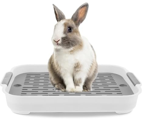 Rabbit Litter Tray 2 Tier Rabbit Litter Box Plastic Rectangular Bunny Pet Toilet Potty Trainer Small Bedding Box for Guinea Pig Bunny Ferret Hamster Hedgehog