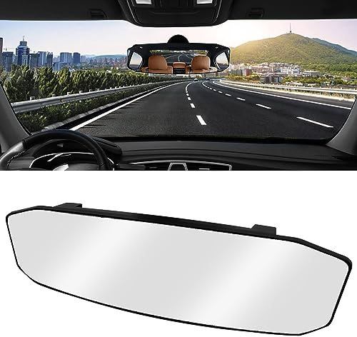 NTNEV 12''x3.5'' Large Rear View Mirror, Anti Glare Panoramic Wide Angle Rearview Mirror, Universal Interior Clip On Rear View Mirror for Car SUV Trucks