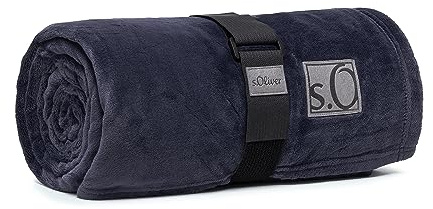 s.Oliver Kuschelsoft Decke 150x200 cm - flauschig, warm & waschbar, Kuscheldecke dunkelblau Uni