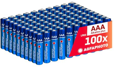AgfaPhoto Batterie Alcaline PLUS AAA LR03 1.5V Confezione da 100, Lunga Durata, Ideali per Telecomandi Giocattoli Fotocamere, Prestazioni Affidabili, Conservazione 7 Anni