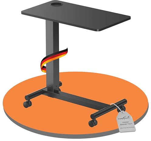 PureMounts® Mesa Auxiliar móvil de Altura Regulable, Altura Regulable de 71,2 cm a 106,2 cm, Capacidad de Carga de hasta 7 kg, Ruedas bloqueables, portavasos Integrado, Negro
