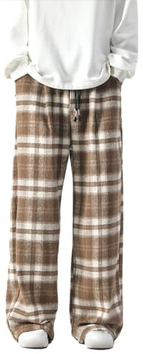 GURUNVANI Herr vintage vardagsbyxor raka rutiga byxor dragsko normal passform, 23d517brown, M