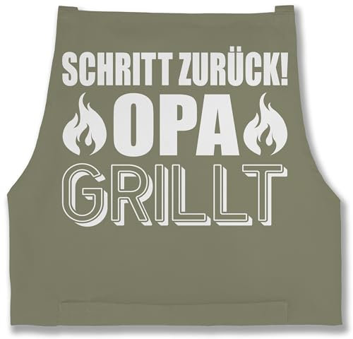 Shirtracer Schürze - Grillschürze - Herren 1 - Opa grillt Schritt zurück Opi Geschenk - 85x69 - Sage Grün - männergeschenke grill geschenke schürzen mann grillgeschenke mit namen grillen für meinen