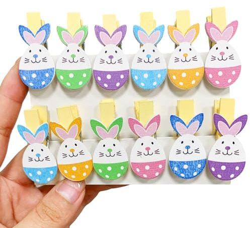 12 mollette in legno con coniglietti colorati a Pasqua, per foto, sacchetti per bambini, decorazione di stelle di Pasqua, regali