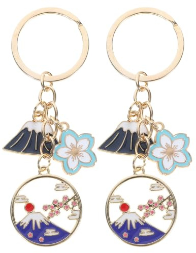 2 PièCes Porte-CléS Avec Fleur De Cerisier Et Mont Fuji, Pendentif En Alliage De Zinc, DéCoration Suspendue Pour Sacs, CléS Et Bagages Pour Anniversaire Et FêTes