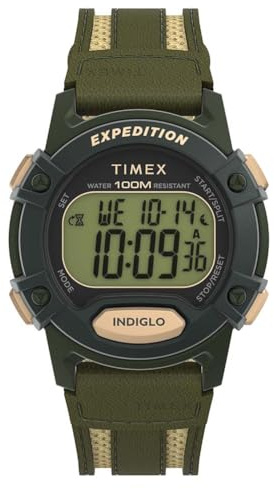 Timex Expedition CAT5 Herren-Armbanduhr, 41 mm, grünes Lederarmband, digitales Zifferblatt, grünes Gehäuse TW4B30300