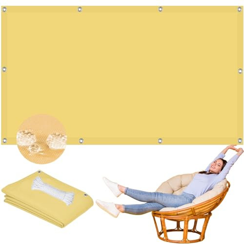 Sonnensegel Wasserdicht 4 x 5.5 m Balkonverkleidung mit Seilen und Befestigungs Kit Geeignet für Balkone zur Beschattung, Sandgelb