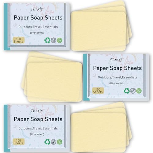 Tisnxiy Paper Soap Sheets for Hand Washing - (300 Sheets) Portable Dissolvable Mini Travel Soap for Camping, Hiking, Outdoor Adventures - Large Size Hand Soap Sheet（Unscented）