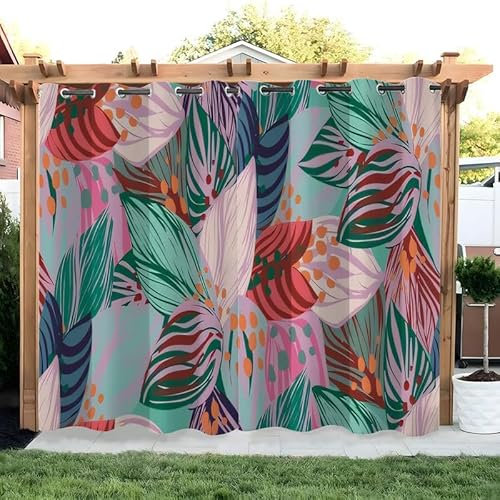 buyluhn Bunt Blätter Outdoorvorhänge Wetterfest Anlage Outdoor Vorhänge Wasserdicht Balkon Vorhang Außen 2er Set Outdoor Vorhang mit Ösen Outdoor Gardinen für Pavillon Terrasse, 155x200cm