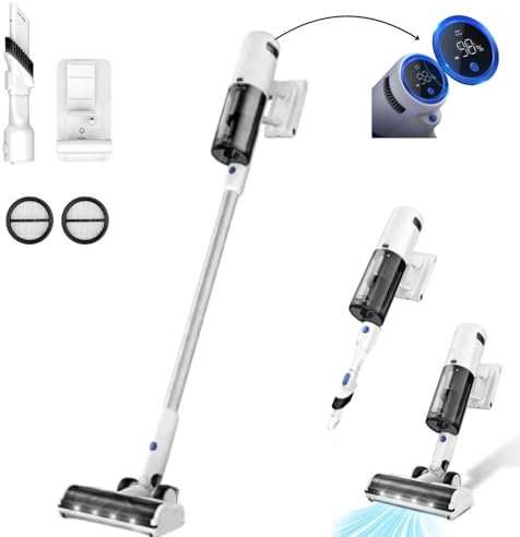 GAVATECH Aspiradora sin Cable 6 en 1. 35 Kpa, Aspiradora de Mano con Pantalla led y de Potente succión. Aspirador Escoba sin Cable con autonomia de 45 min y bateria Extraible. Aspirador Vertical