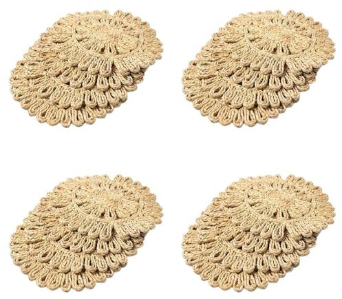 Hfourhnik 16 tovagliette rotonde intrecciate per tavolo da pranzo, in rattan intrecciato naturale, piatti di vimini cavi