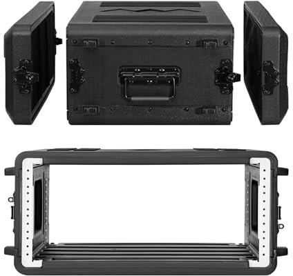 ECGOIOE 4U Rack Case Shallow 17 Depth, 19 Rackmount Flight Cases Easy Installation Portable Carry Watertight Dust Proof 2 Space Shockproof Mount Racks with Microphone Compartments Space Saving