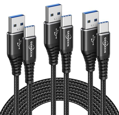 SENGEXIN Câble USB C Longue[3M/Lot de 3],Cable USB Type C Charge Rapide Nylon Tressé Câble Chargeur pour Galaxy S21 S22 Plus S23 S24 Ultra S20 S10 S9 A13 A14 A20e A51 71,PS5,Switch,Xbox
