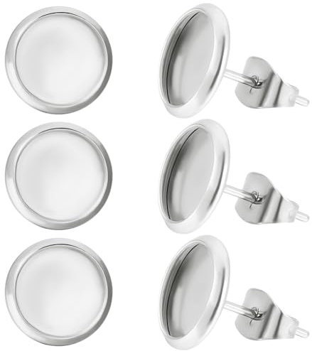 Beebeecraft 1 caja de 50 bandejas de Cabujón En Blanco para Pendientes, 316 biseles Redondos Planos de Acero Inoxidable para Hacer Pendientes de Bricolaje