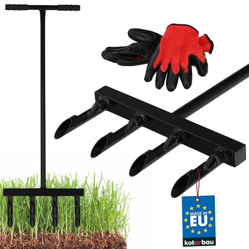 KOTARBAU® Manual Lawn Aerator + Gloves 105 cm Aerator for Lawn Hand Scarifier Lawn Aerator Efficient Lawn Aeration Hand Aerator for Lawn Set + Garden Gloves Scarifier Hand