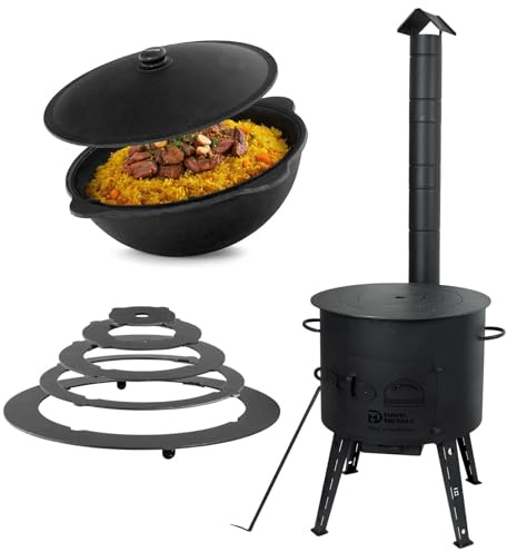 Ø49cm Uchag 2mm stahl Utschak mit Adapter-Ringe Rohr 22L Kazan rund Kasan Utschag Feldküche Feuerstelle Campingofen Außenküche Eintopfofen
