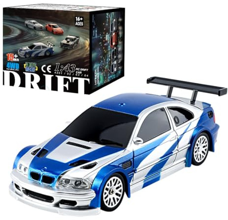 BAUBAUPLAY Drift Voiture radiocommandée, échelle 1:43 15 km/h, 2,4 G, entièrement proportionnelle, mini voiture de course Drift pour adultes – Version RTR
