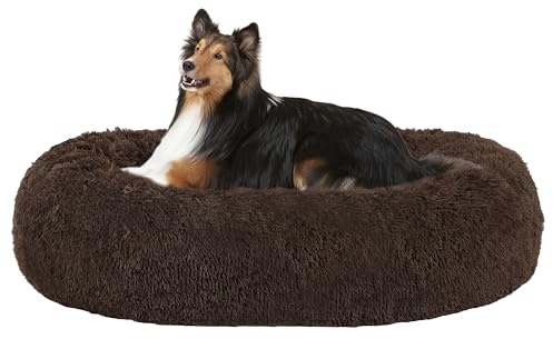 HMTOPE Ortopedisk hundsäng, rund hundkudde, hundsoffa, kattsäng, munk, mysig hundkorg, tvättbar, 80 cm Ø, brun