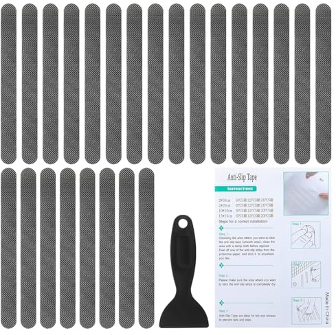 PATIKIL Bathtub Non Slip Stickers 7.87x0.79 Inch, 24 Pack Safety Shower Floor Anti Slip Stickers with Adhesive Decals Scraper for Bath Tub Shower Floor Stair, Gray