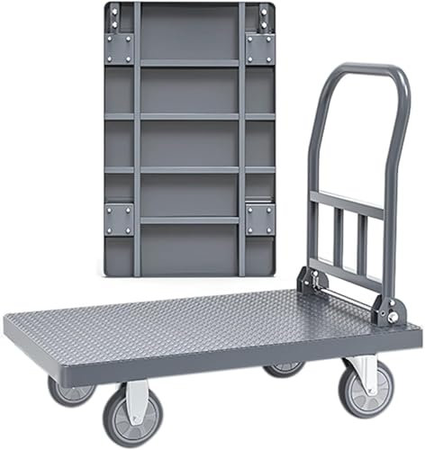 MYVVKIA Handwagen mit klappbarer Stahlplattform, Schubkarre, faltbar, robust, rutschfest, maximale Tragkraft 600 kg, mit 4 Rädern