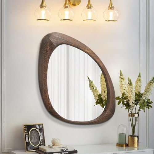AAZZKANG Large Wall Mirror with Irregular Wood Framed 60L x 40W cm Vintage Asymmetrical Hanging Mirrors for Bathroom Bedroom Living Room Entryway