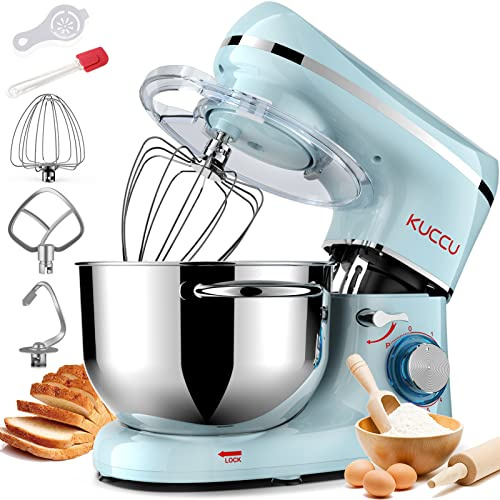 KUCCU Küchenmaschine 1500W Knetmaschine mit 7L Edelstahl-Schüssel Doppelgriffen, Rührmaschine Teigmaschine mit 6+P Geschwindigkeiten, inkl. Knethaken Schneebesen Rührhaken, Küchenmixer-Blau