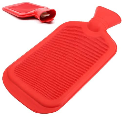Wärmflasche ohne Bezug 1L, Sicherer und Haltbarer Naturkautschuk, Bettflasche für Kinder und Erwachsene, 26 x 15 cm (Rot)