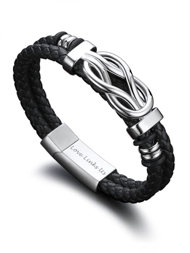 Bandmax Armband Herren Lederarmband mit Gravur Edelstahl Magnetarmband 23CM Knotenarmband Ich Liebe Dich Armband Manschettenarmband mit Karte Accessoire Modeschmuck