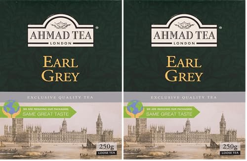 Ahmad Tea Earl Grey - Té negro de Assam y Ceilán con bergamota - Hojas de té más grandes, sueltas - 250g (Paquete de 2)