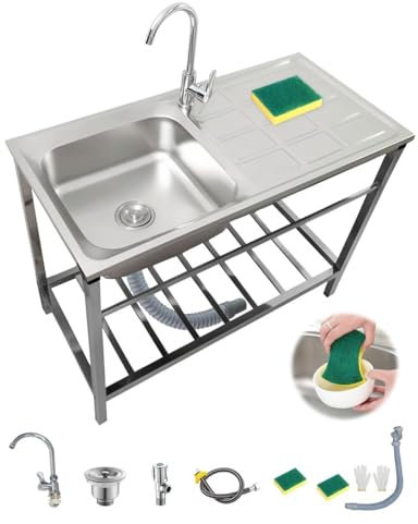 Fregadero Cocina fregadero Exterior Jardin lavamanos Portatil Con Kit De Drenaje + Grifo Fregadero Fregaderos Comerciales Fácil De Limpiar Color Acero Inoxidable para Cocina Restaurante Garaje