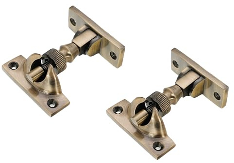 Infinity Decor Victorian Style Pack of 2 Brass Brighton Sash Window Fastener Lock Antique Brass Finish - Screw Down Latch Fastner for Wooden UPVC Windows