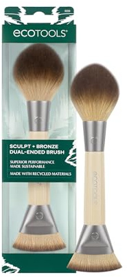 EcoTools Sculpt + Bronze, Pennello trucco doppia punta, soffice per bronzer e denso per contorno, ideale per liquido, crema e cipria, compatto per viaggi, vegano e cruelty-free