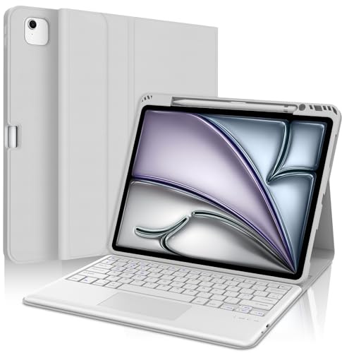 SENGBIRCH Keyboard Case for iPad Pro 12.9 inch 6th /5th/4th/3thGeneration, UK Layout Detachable Trackpad Keyboard Case for iPad Air 13 inch M3 2025/M2 2024, Gray
