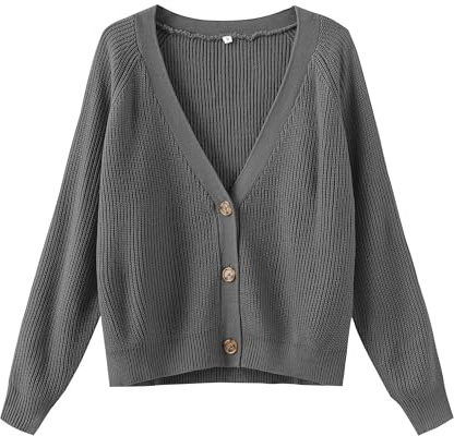TASAMO Womens Long Sleeve Open Front Cardigans Button Down V Neck Cardigan Lightweight Oversized Sweater Grey