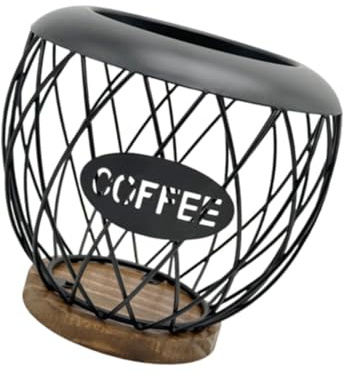Fenteer Porte-capsules de Café Panier de Rangement Capsules Espresso Organisateur de Comptoir En Métal Surface Traitée Base En Bois Adapté pour Bureau Cuisine, Noir