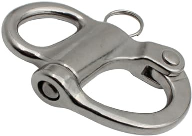 MUELODSIC Stainless Steel Fixed Spring Shackle with Quick Release and Small Steel Split Ring, Sturdy Rigging Shackle for Architectural and Marine Applications, Heavy Duty Boat Snap Hook