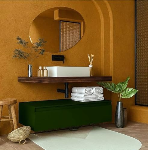 exagonshop Mobile Bagno Tabacco Verde Opaco 120x50 Oasy con Top e lavabo da appoggio