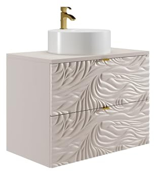 Vente-unique-Mueble de baño suspendido Texturizado con Lavabo sobre encimera Redondo - Beige - 80 cm - RINAREL